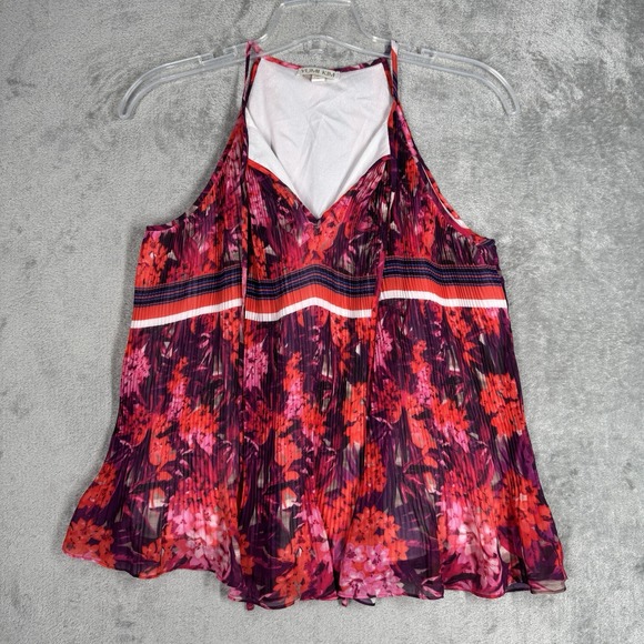 Yumi Kim Shirt Women Small Pink Purple Floral Flower Pleated Blouse Colorful - Picture 2 of 9